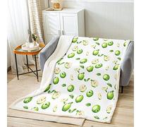 Loussiesd Apple Fleece Throw Blanket for Girls Boys Children Kids Cute Green Apples Plush Blanket Fruits Sherpa Blanket Vibrant Bright Leaves for Sofa Bed,Baby 30x40 Inch