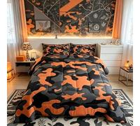 Loussiesd Army Camouflage Bedding Set Teens Camo Down Duvet Set for Kids Boys Girls Colorful Pattern Decor Duvet Insert Orange Black Grey Quilt Set Bedroom Collection 3Pcs King Size Lightweight
