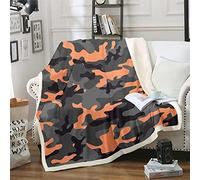 Loussiesd Army Camouflage Fleece Blanket Teens Camo Plush Blanket for Sofa Bed Colorful Sherpa Throw Blanket Orange Black Grey Fuzzy Blanket Double 60x79 Inch