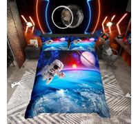 Loussiesd Astronaut Comforter Cover Set for Kids Boys Teens Outer Space Adventure Duvet Cover Galaxy Cosmonaut Spaceman Planet Universe Bedding Set Quilt Cover Bedroom Decor 3Pcs King Size