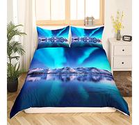 Loussiesd Aurora Borealis Northern Lights Duvet Cover Nature Astronomical Landscape Snow Mountain Bed Linen 135 x 200 cm for Children Teens 2-Piece Set