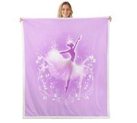 Loussiesd Ballet Dancer Sherpa Throw Blanket for Couch Ballerina Super Soft Cozy Fleece Cute Floral Blanket for Winter, Plush Throw Princess Flower Double 60x79Inch All Season
