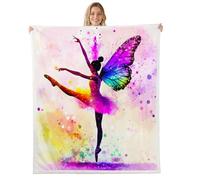 Loussiesd Ballet Dancer Sherpa Throw Blanket for Couch Rainbow Butterfly Super Soft Cozy Fleece Ballerina Blanket for Winter, Plush Throw Dreamy Princess Queen 90x90Inch All Season
