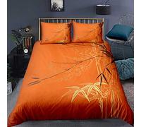 Loussiesd Bamboo Branches Comforter Cover,Flowers Illustration in Vivid Color Eastern Nature Theme,Decorative 3 Pieces Bedding Set Super King(1 Duvet cover Set & 2 Pillow cases)