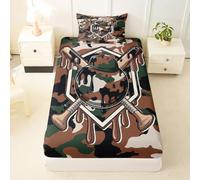 Loussiesd Baseball Fitted Sheet with 2 Pillowcases King Size Camouflage Bed Sheets Set 16" Deep Pocket Boys Girls Camo Bedding Teens Bedroom Decor Breathable Soft Lightweight Microfiber
