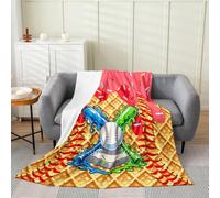 Loussiesd Baseball Plush Throw Blanket Waffle Ice Cream Drip Dunuts Sprinkles Flannel Blanket Double 60x79Inch Blue Green Baseball Bat All Season for Couch Bed Sofa Bedroom Decor