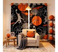 Loussiesd Basketball Curtains Sports Theme Window Drapes for Kids Adult 3D Ball Pattern Window Treatments Athlete Competitive Window Curtain Room Decor W46*L72