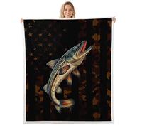 Loussiesd Bass Fish Pattern Sherpa Camouflage Fleece Throw Blanket for Kids Boys Girls Retro Green Camo Plush Blanket Farmhouse Fishing Fuzzy for Sofa Bed Double 60"x79"