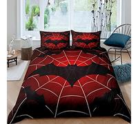 Loussiesd Bats Bedding Set for Kids Girls Boys Children Spider Web Comforter Cover Gothic Fairy Tale Elements Duvet Cover Halloween Red Black Bedding & Linen King Size 3Pcs Bedclothes Boys