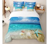 Loussiesd Beach Duvet Cover Single Size 7 Pieces Starfish Bedding Set Beach Shell Complete Bedding Set with Duvet Cover, Sheets, Pillowcases, Cushion Covers Bedroom Decor Breathable Soft Lightweight