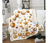 Loussiesd Beach Starfish Throw Blanket Ocean Marine Themed Sherpa Blanket for Couch Chair Sofa Couch Shell Fleece Blanket Sea Creatures Warm Plush Blanket Bedroom Decor Single 50"x60"