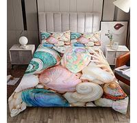 Loussiesd Beach Themed Duvet Cover Ocean Sea Shell Comforter Cover For Kids Adults Room Hawaiian Beach Decor Bedding Set Ultra Soft Chic Bright Colorful Bedspread Quilt Cover 3Pcs Double Size