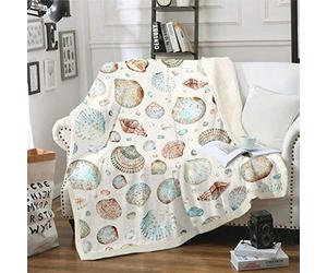 Loussiesd Beach Themed Fleece Throw Blanket Ocean Creature Shell Sherpa Blanket for Bed Sofa Teens Marine Sea Animal Fuzzy Blanket Retro Style Sealife Plush Blanket Double 60"x79"