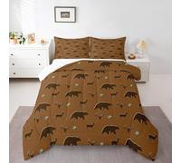 Loussiesd Bear Bedding Set Deer Hunting Duvet Set for Boys Girls Rustic Cabin Country Down Duvet King Size 3Pcs Nature Wildlife Bear Room Decor Jungle Animals Brown