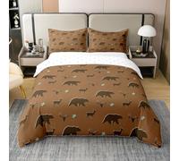 Loussiesd Bear Duvet Cover Deer Hunting Comforter Cover for Boys Girls Rustic Cabin Country cotton Bedding Set King Size 3Pcs Nature Wildlife Bear Room Decor Jungle Animals Brown