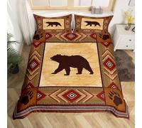 Loussiesd Bear Duvet Cover Junior/Cot Bed Size Rustic Cabin Country Bedding Set Breathable Soft Western Farmhouse Comforter Cover 2Pcs Wild Animal Bedroom Decor