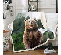 Loussiesd Bear Fleece Blankets 3D Brown Bear Print Throw Blanket for Kids Boys Teens Wild Animal Pattern Blanket Wildlife forest Sherpa Blanket,Room Decor Plush Blankets Double 60"x79"