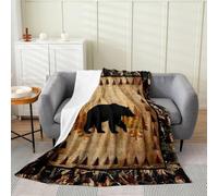 Loussiesd Bear Fleece Throw Blanket Pine Tree Pattern Flannel Blanket Plush Fuzzy Wild Animal for Bed Couch Chair Living Room Rustic Cabin Country Double 60x79Inch Bedroom Decor