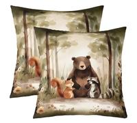 Loussiesd Bear Throw Pillow Covers Set of 2 Woodland Animal Nursery Decorative Pillowcase Wild Animals Forest Cushion Covers for Sofa Couch Bed Watercolor Cushion Case Home Decor 45x45cm