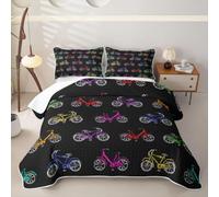 Loussiesd Bicycle Quilted Bedspread Single Size Cycling 2 Pieces Bedspread Coverlet Set for All Season Gift for Boys Bedding Kids Boys Girls Adults Outdoor Comforter