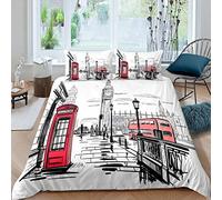 Loussiesd Big Ben Duvet Cover Telephone Booth Print Bedding Set Modern London Theme Comforter Cover for Children Adults Room Decor Famous Cityscape Bedspread Double Size With 2 Pillow Case