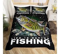 Loussiesd Big Pike Fish Comforter Bedding Set - Fishing & Hunting Duvet Cover for Kids - Microfiber Fisherman Fish Quilt - Super King