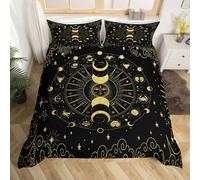 Loussiesd Black and Gold Bedding Set Constellation Duvet Cover Set Galaxy Celestial Sun and Moon Comforter Cover Decor for Home Bedroom Unique Design Junior/Cot Bed Size With 1Pillowcase