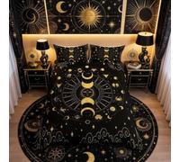 Loussiesd Black and Gold Bedding Set Constellation Duvet Cover Set Galaxy Celestial Sun and Moon Comforter Cover Decor for Home Bedroom Unique Design Bedspread Cover Double Size With 2Pillowcase
