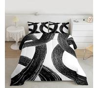 Loussiesd Black and White Striped Comforter Set All Season Modern Geometric Bedding Set with 1 Pillow Cases Minimalist Art Microfiber Kids Single Size Duvet Quilt Breathable Soft Lightweight