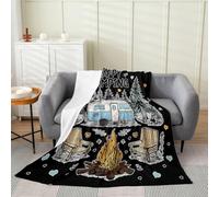Loussiesd Black Camping Camper Rv Plush Throw Blanket Rustic Farmhouse Camper Flannel Blanket Double 60x79Inch Happy Camping All Season for Couch Bed Sofa Bedroom Decor