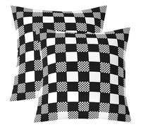 Loussiesd Black Checkered Throw Pillow Covers Set of 2 Geometric Plaid Cushion Case Modern Simple Decor Pillowcase Farmhouse Indoor Outdoor Super Soft 40x40cm