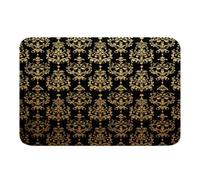 Loussiesd Black Gold Damask Polyester Bath Rug Antique Victorian Baroque Soft Fleece Door Carpet Boys Girls Vintage Floral Non Slip Bath Mat Bohemian Exotic Bathroom Floor Indoor Doormat 20"x32"