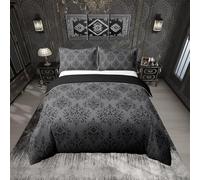 Loussiesd Black Gothic Floral Duvet Cover Set King Size For Adults Girls Women Vintage Damask Floral Print Bedding Set Bohemian Exotic Comforter Cover with 2 Pillowcases Boho Style Beds Set