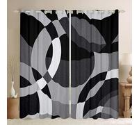 Loussiesd Black Grey and White Curtains for Bedroom Living Room Retro Circle Blackout Curtains Modern Abstract Art Window Curtains Geometric Circle Swirl Window Treatments W66*L72