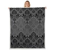 Loussiesd Black Grey Gothic Damask Fleece Throw Blanket Antique Victorian Baroque Sherpa Blanket for Kids Women Plush Fuzzy Gothic Damask Floral Single 50x60Inch for Bed Couch Chair Living Room Decor