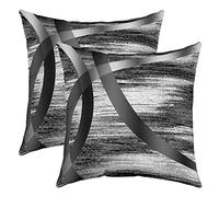 Loussiesd Black Grey Stripes Square Cushion Covers Set of 2 Geometric Reversible Throw Pillow Covers Pillow Covers Home Decor Set Women Men Decor Modern Abstract Striped Art Closure 16x16 Inch