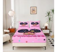Loussiesd Black Magic Girls Fitted Sheet Single Size Black Girl Bed Sheets Set 16" Deep Pocket Soft Breathable Pink Princess Bedding with 1 Pillowcase African American Room Decor