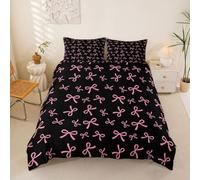 Loussiesd Black Pink Bow Duvet Cover Super King Size Cute Bowknot Bedding Set for Boys Girls Kawaii Comforter Cover Princess Decor Bedroom Decor 3Pcs