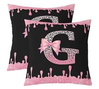 Loussiesd Black Pink Bow Throw Pillow Covers Set of 2 40x40cm Personalized Initial G Cushion Covers Ribbon Bow Knot Pillow Case for Couch Sofa Cute Cushion Case Kids Boys Girls Bedroom Decor