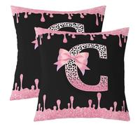 Loussiesd Black Pink Bow Throw Pillow Covers Set of 2 50x50cm Personalized Initial C Cushion Covers Ribbon Bow Knot Pillow Case for Couch Sofa Cute Cushion Case Kids Boys Girls Bedroom Decor