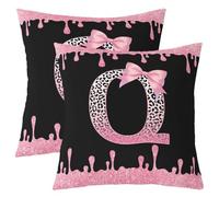 Loussiesd Black Pink Bow Throw Pillow Covers Set of 2 60x60cm Personalized Initial Q Square Cushion Covers Ribbon Bow Knot Pillow Case Cute Cushion Case for Couch Sofa Bedroom Decor