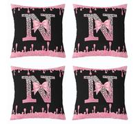 Loussiesd Black Pink Bow Throw Pillow Covers Set of 4 40x40cm Personalized Initial N Cushion Case Ribbon Bow Knot Decor Pillowcase Cute Indoor Outdoor Princess Bowknot Super Soft