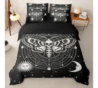 Loussiesd Black White Duvet Cover With Sheets 7 Piece Double Size Death Moth Bedding Set for Kids Boys Girls Death Moth Bed in a Bag Skull Decor Room Decor Sun Moon Soft Lightweight Microfiber