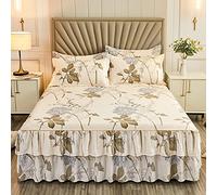Loussiesd Blossom Floral Bed Sheet Flowers Print Fitted Sheet 3 Side Coverage 14 Inch Drop Dust Ruffle Botanical Bed Skirt 3 Piece 1 Falt Sheet & 2 Pillowcases (King)