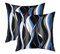Loussiesd Blue Black Line Cushion Cover Set of 2 Geometric Spiral Decorative Pattern 60x60cm Modern Abstract Pillow Case Grey White Zip