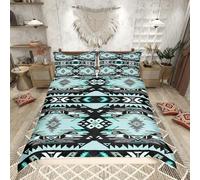 Loussiesd Blue Black Southwestern Bedding Duvet Cover Set King Size Geometric Bedding Set Decor Tribal Western Decor Native American Design Comforter Cover Set Stripe Line Bedspread Cover