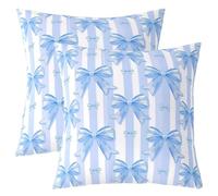 Loussiesd Blue Bowknot Set of 2 Cushion Covers, 45 x 45 cm, Dreaming, Princess, Soft Cushion Cover, Girls' Bedroom Room Decor, Kawaii Geometric Bow Tie Cushion Cover, Cute Bow Girly Decorative Cushion