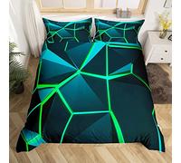Loussiesd Blue Green Hexagon Comforter Cover Stereoscopic Honeycomb Bedding Set for Kids Beehive Duvet Cover Geometric Honeycomb Bedspread Cover Simplistic Room Decor Bedclothes Double Boys
