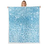 Loussiesd Blue Leopard Throw Blanket Glitter Leopard Print Soft Fleece Sherpa Cozy Fuzzy Plush Warm Fashion Cheetah Fuzzy Plush Throw Queen 90x90Inch for Bed Couch Living Room
