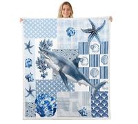 Loussiesd Blue Ocean Shark Sherpa Throw Blanket for Couch Beach Summer Plaid Super Soft Cozy Fleece Marine Coastal Blanket for Winter, Plush Throw Double 60x79Inch All Season
